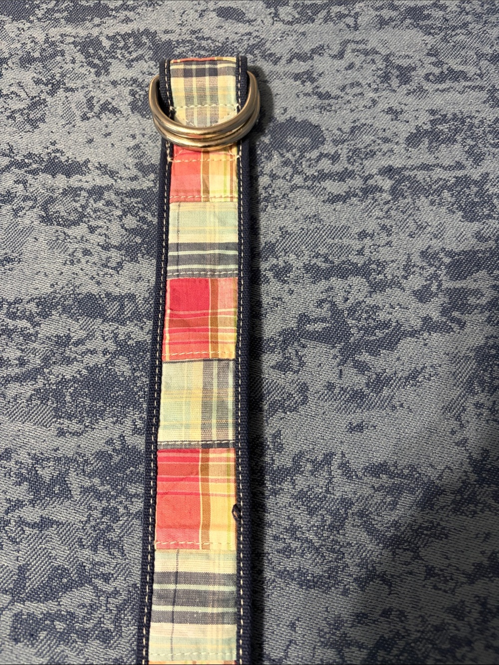 G.H. Bass & Co. Navy Canvas Belt with Red Plaid Accent & Silver D-Rings - Picture 2 of 4